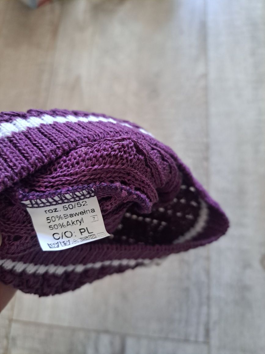 Czapka dziewczęcą, ażurowa, fioletowa - rozm 50/52 - używana