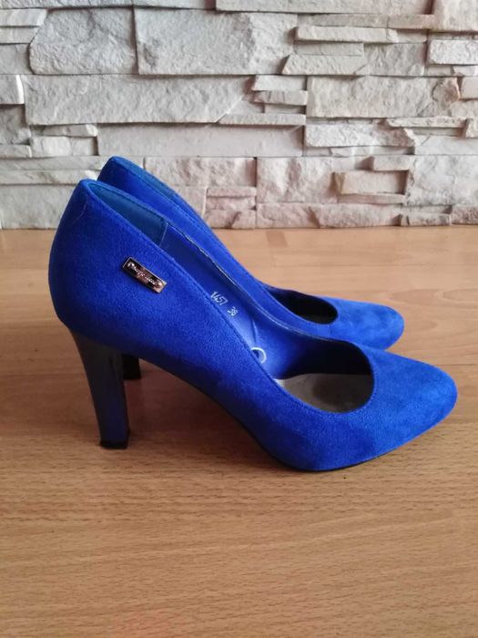 Kobaltowe buty na obcasie Sergio Leone