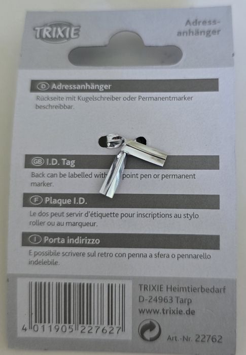 Trixie Adresówka dla psów zwierząt srebrna kostka kość