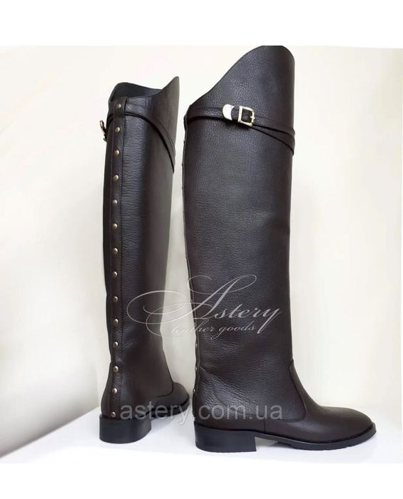 Сапоги жокеї шкіра темно коричневі Astery leather