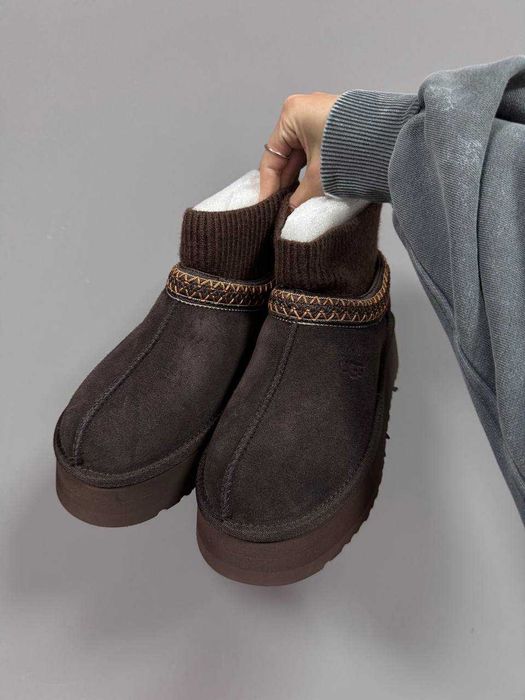 Жіночі зимові уггі UGG TAZZ PLATFROM SOCK CHOCOLATE premium 1484