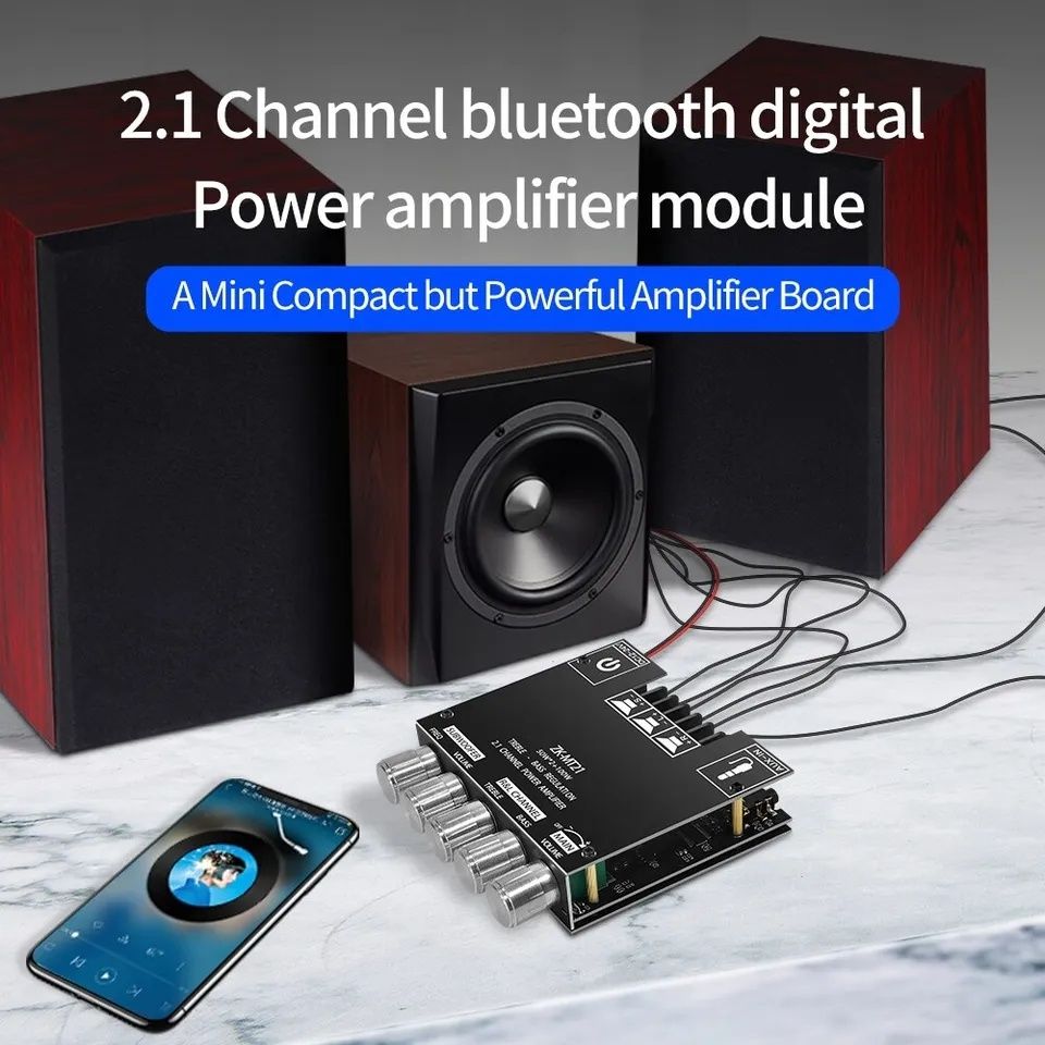 Усилитель Bluetooth 5.0,сабвуфер 2*50 Вт+100Вт.AUX,USB. ZK-MT21. -TB21