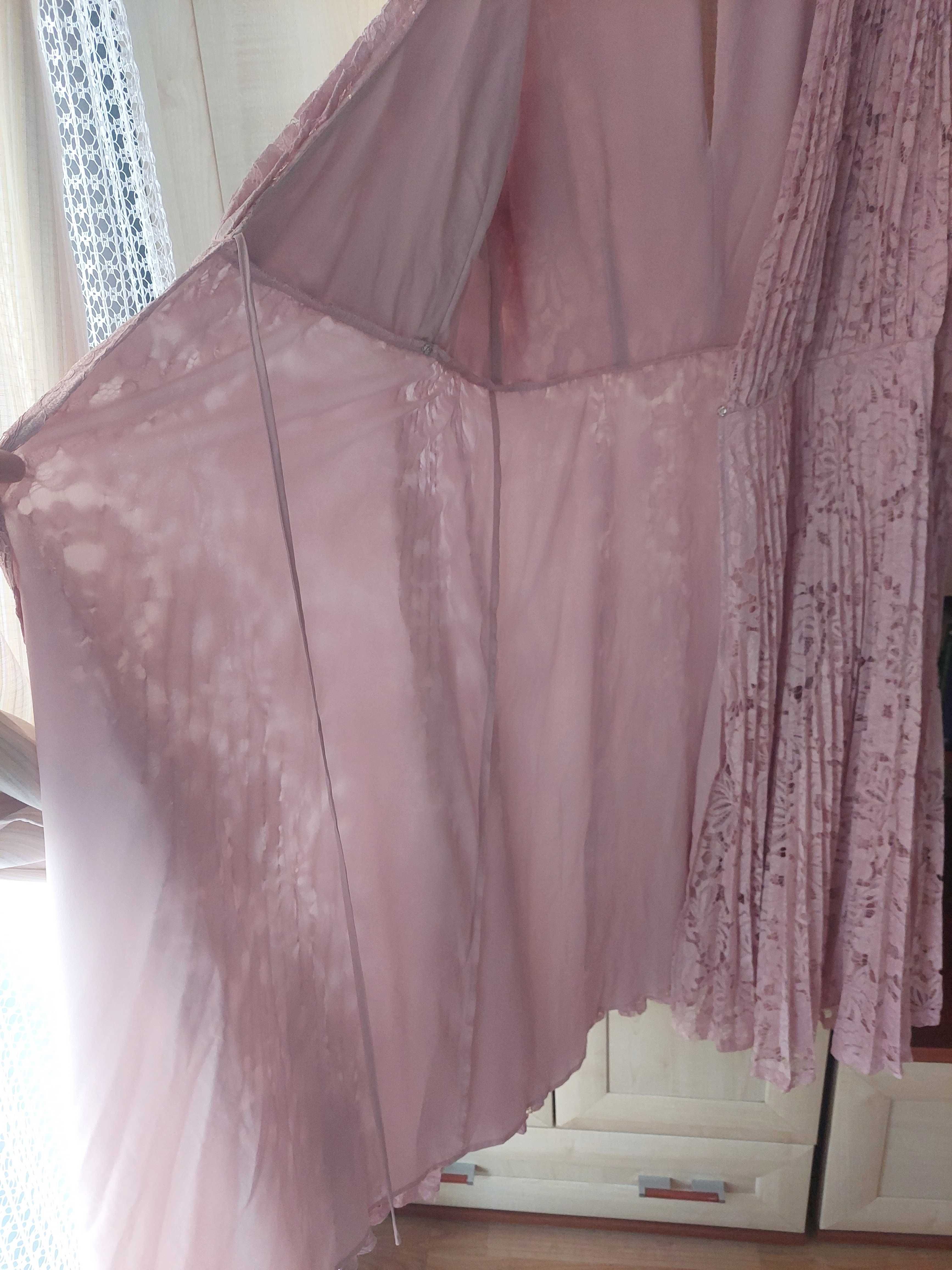 sukienka ASOS, pudrowy róż, plisowana, rozmiar 52