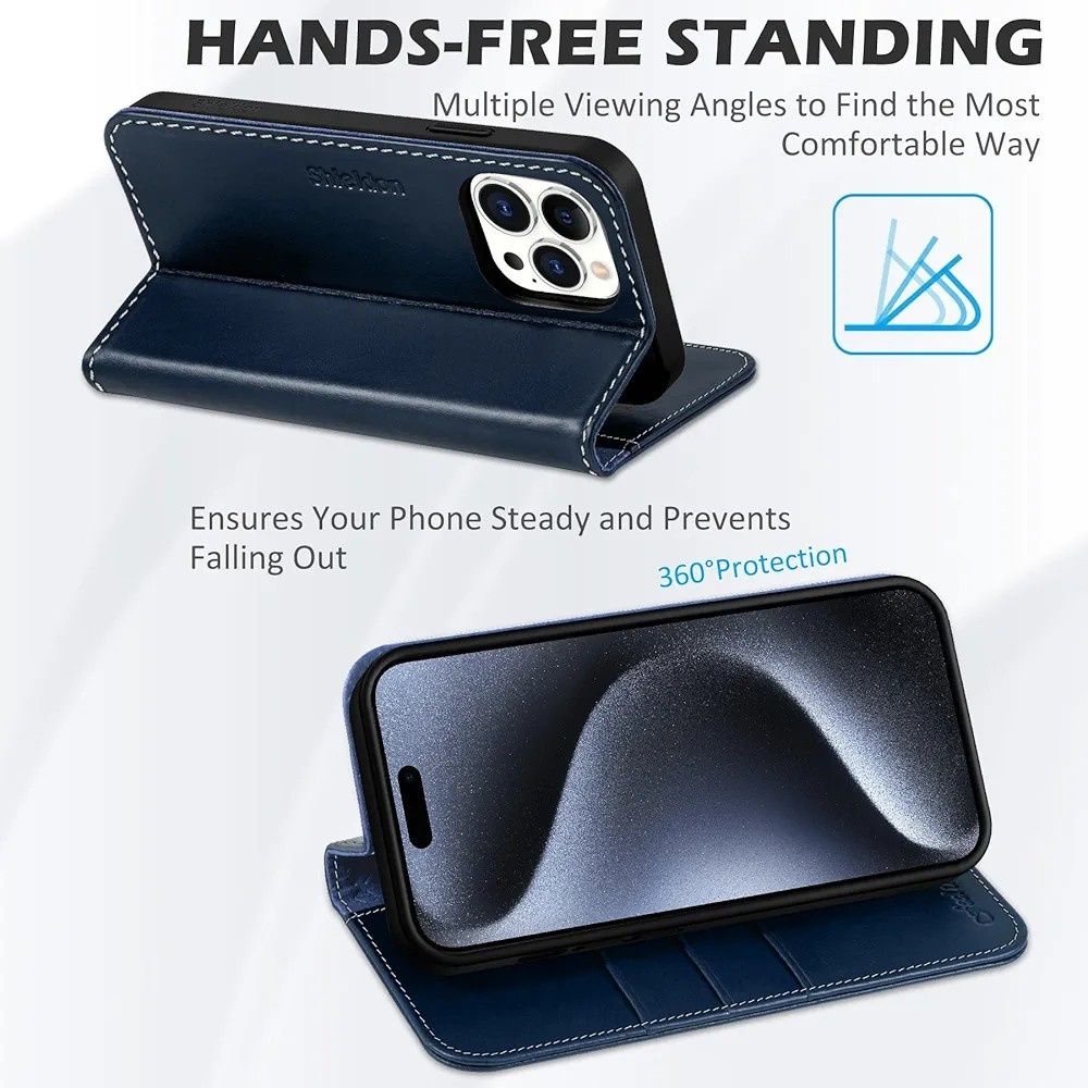 Etui iPhone 15 Pro Max Shieldon, z prawdziwej skóry, portfelowe