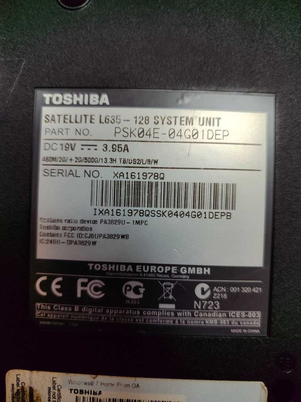 Розборка Toshiba satellite L635-128 (PSK04E-04G0IDEP)