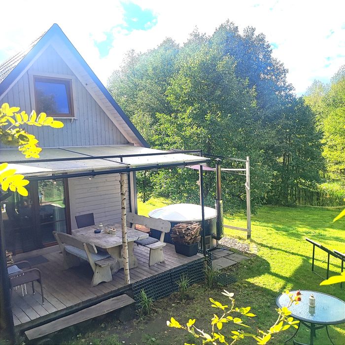 Kaszuby, Jacuzzi,Nowy Szary drewniany domek z kominkiem,Staw,balia ho