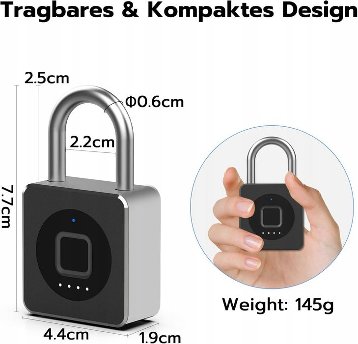 Kłódka z odciskiem palca z aplikacją Bluetooth z blokadą kablową
