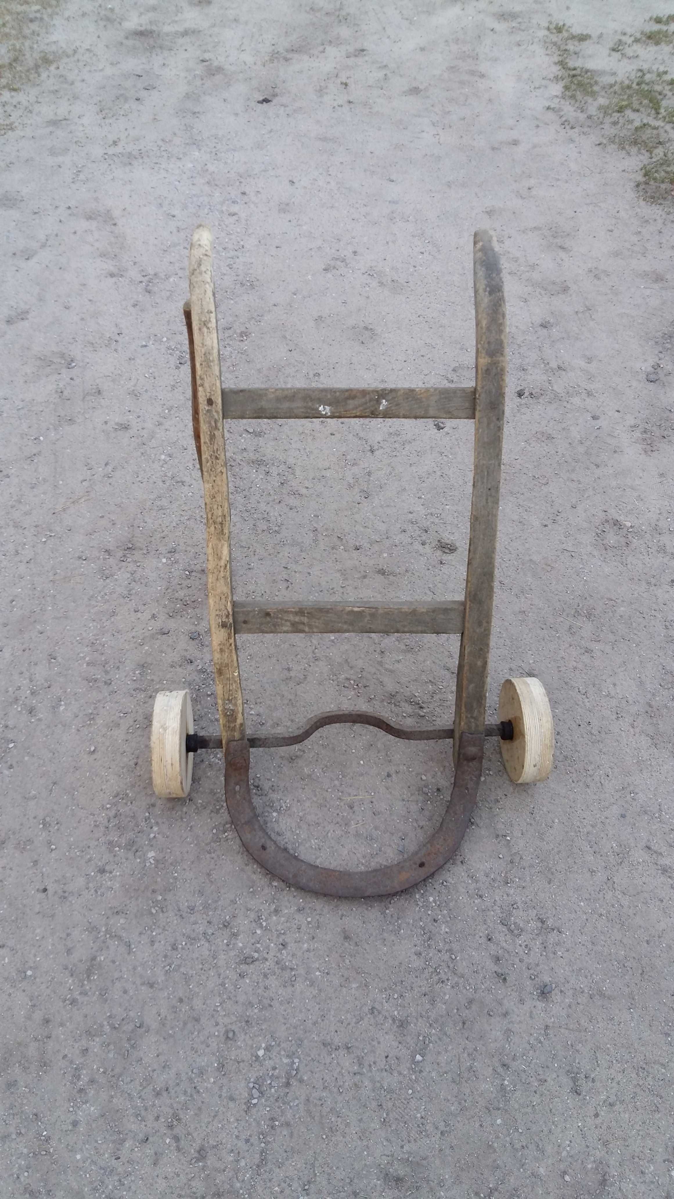Drewniany wiejski wózek transportowy, antyk, rzemiosło PRL