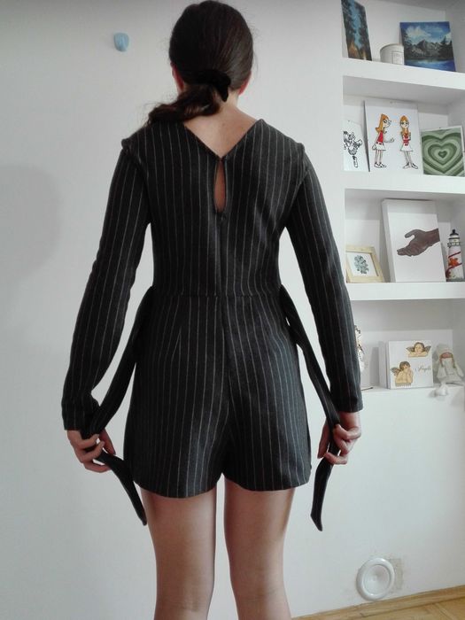 sukienka/kombinezon Bershka, szary w prążki, 36, S, grafitowy