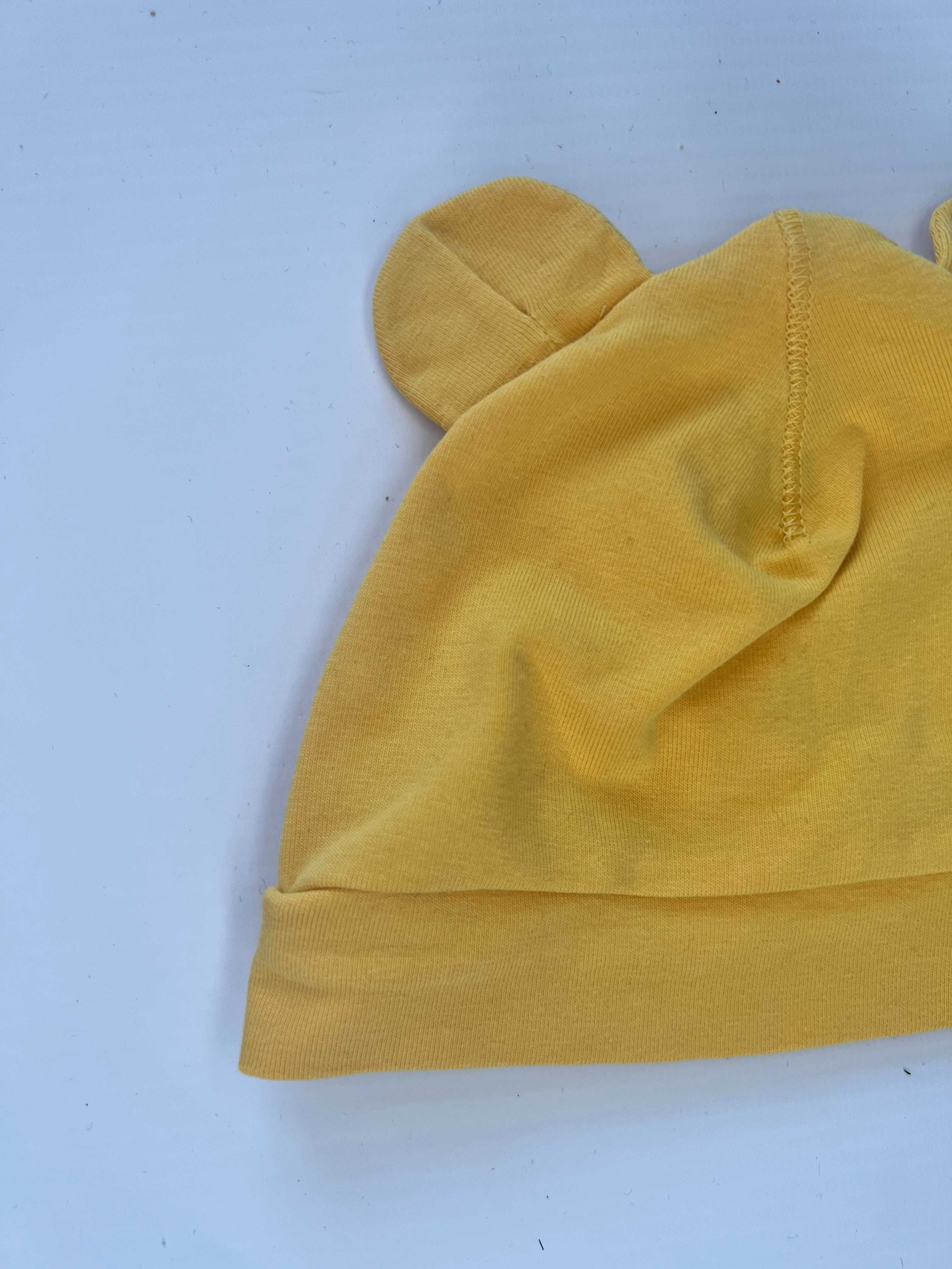 H&M czapeczka bawełniana niemowlęca żółta z uszkami Kubuś Puchatek 62