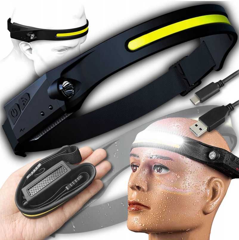 LATARKA CZOŁOWA CZOŁÓWKA LED akumulatorowa USB czujnik ruchu
