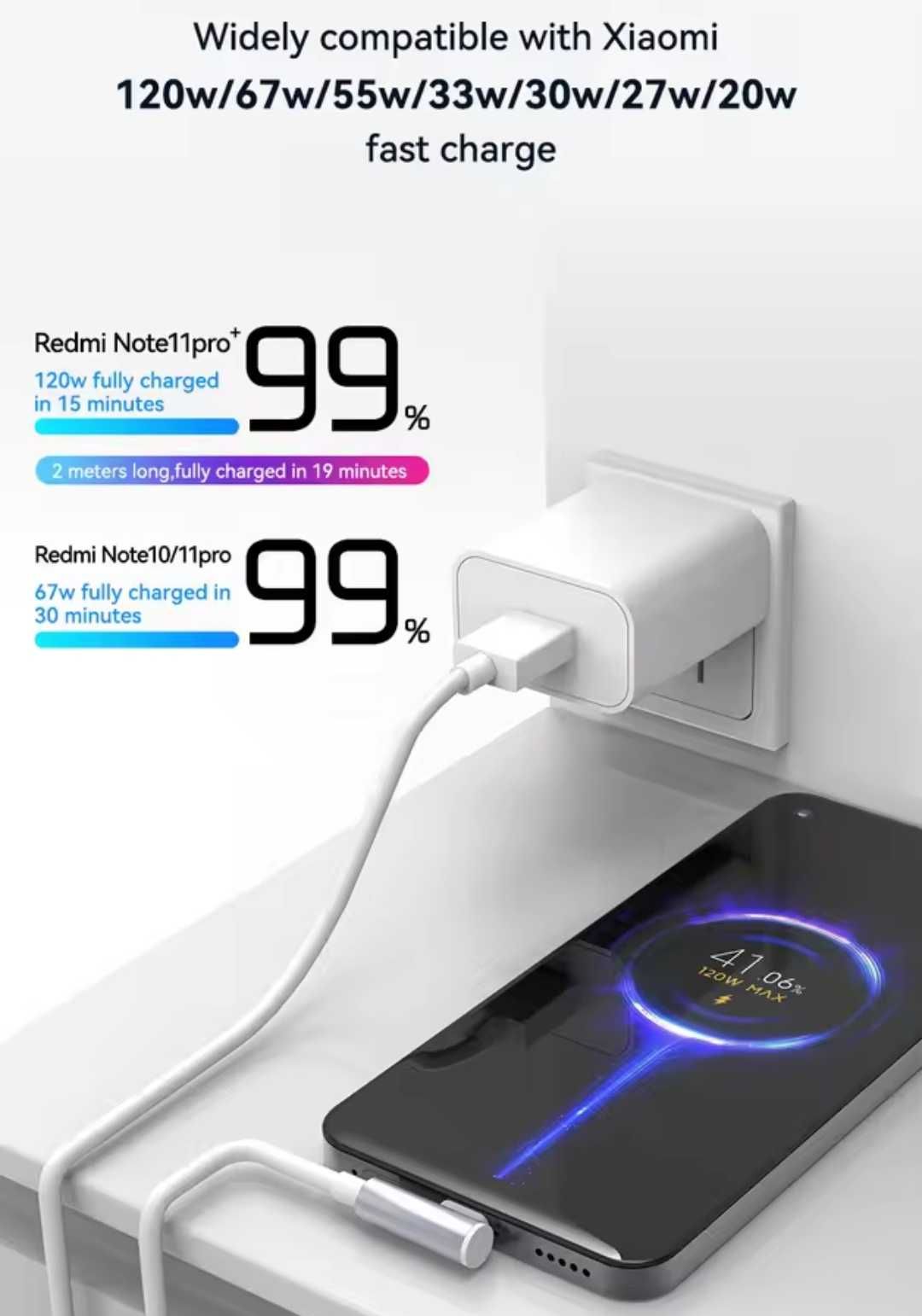 Przewód ładowarki Xiaomi 1.8m biały, do 120W 6A Mi Turbo Charge!
