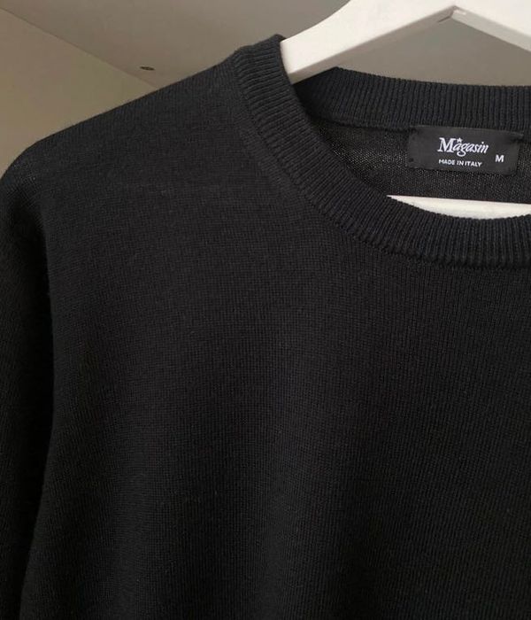 Męski klasyczny czarny sweter Made In Italy Merino wool M