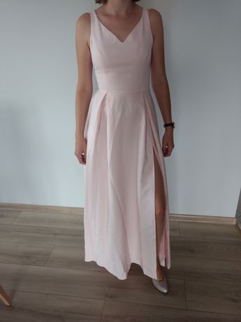 Suknia sukienka 36 maxi długa pudrowy róż na wesele wieczorowa