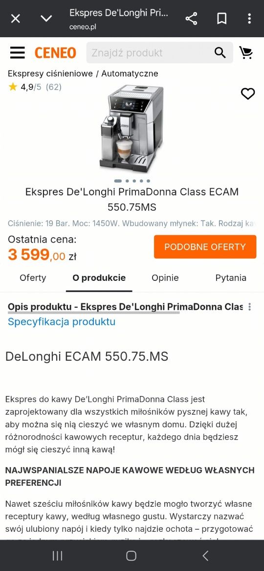 Delonghi PrimaDonna Class 19-bar Wi-Fi Cappuccino Bluetooth