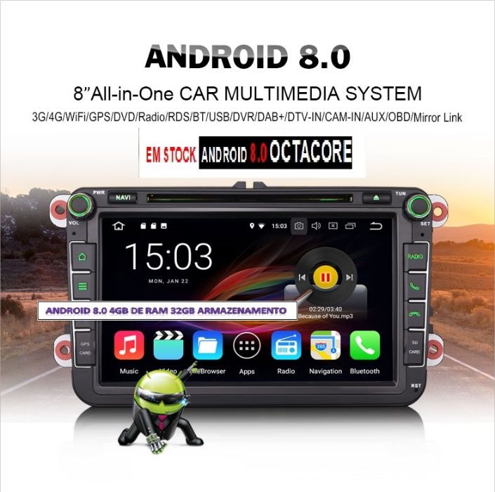 Auto-Rádio VW SEAT SKODA 2 din android 14 64GB dvd OctaCore
