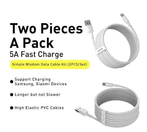 2 кабеля для зарядки комплектом. USB - Type-C. 5A. 40W.