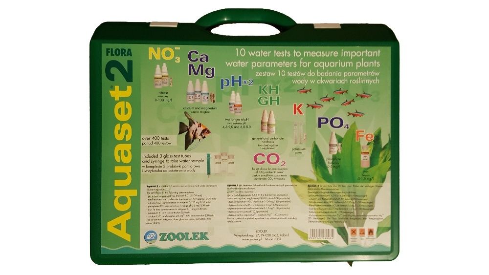 Test Walizka NO3 Ca Mg pHx2 GH KH K PO4 FE CO2 ZOOLEK AQUASET 2 flora