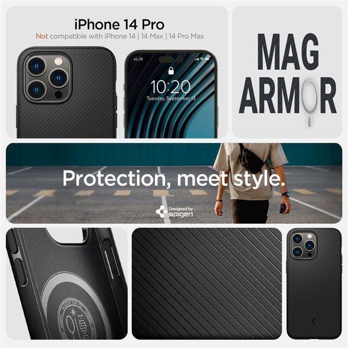 Spigen Mag Armor Etui iPhone 14 Pro, Czarny Aramid