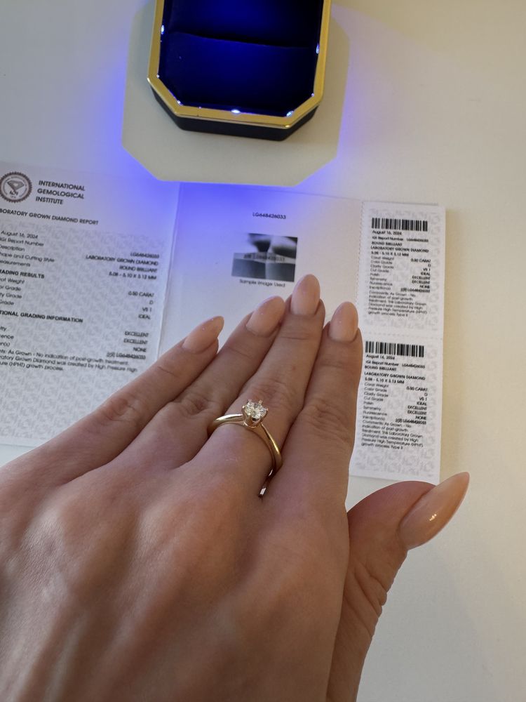 Pierścionek z diamentem 0,5 ct VS1 D, z brylantem, certyfikat IGI
