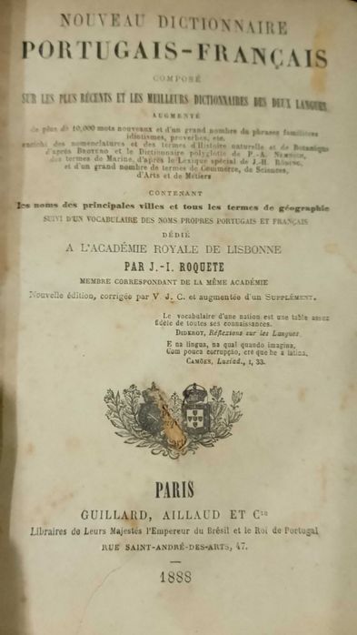 Dicionário 1888 Portugais - Français - J. I. Roquete