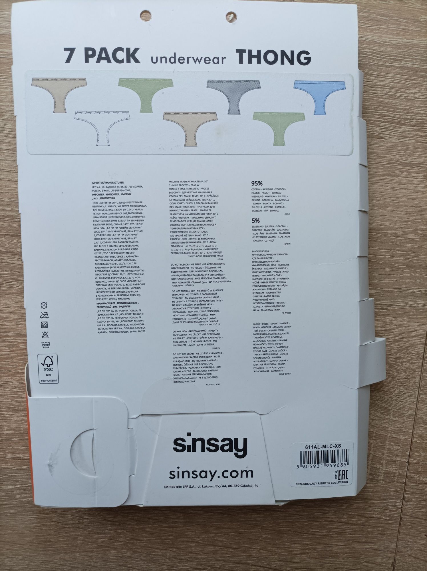 Sinsay, majtki stringi, 7 pack, thong, bawełniane, nowe