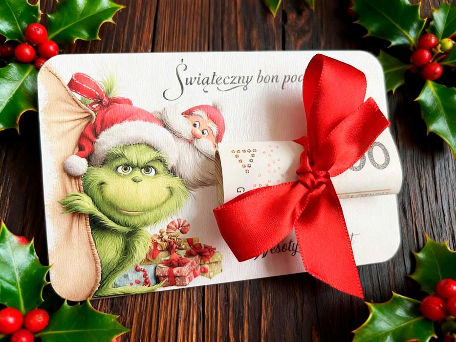 Karta/Bon podarunkowy 9x14cm na banknoty Grinch