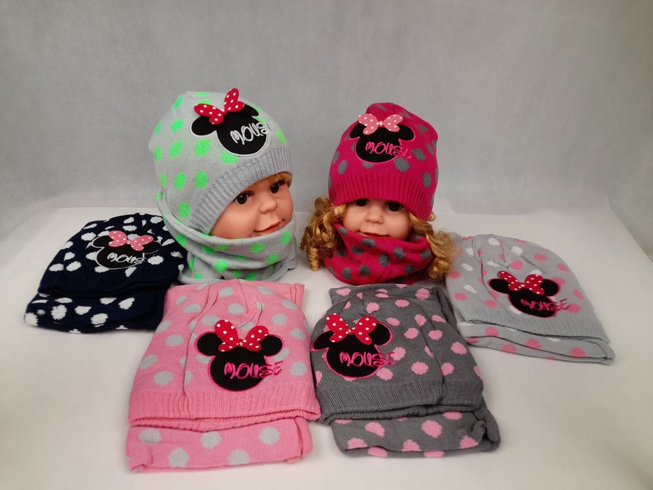 Czapka zimowa z kominem dla dziewczynki myszka