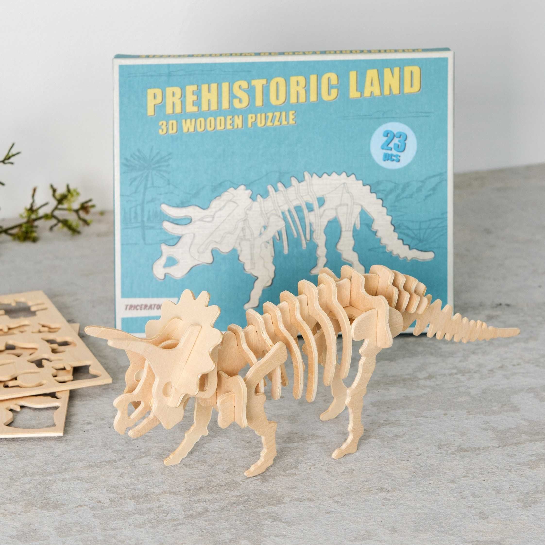 Nowy Triceratops, drewniane puzzle 3D, Rex London