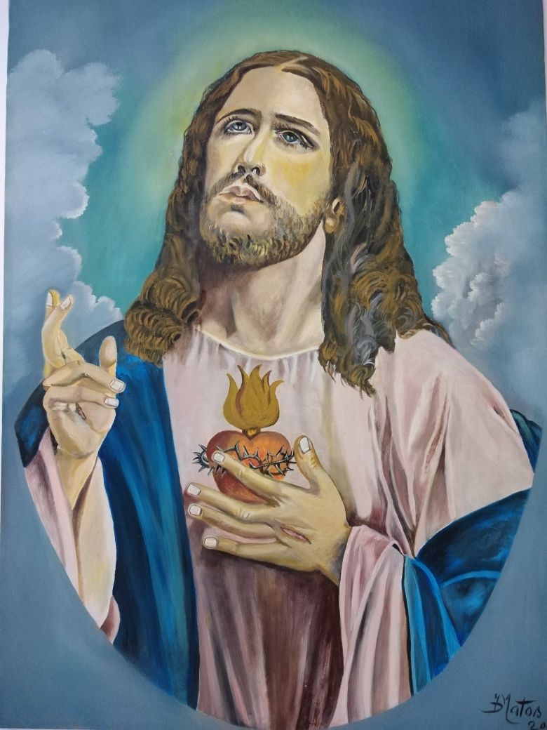 Quadro de Cristo pintado à mão