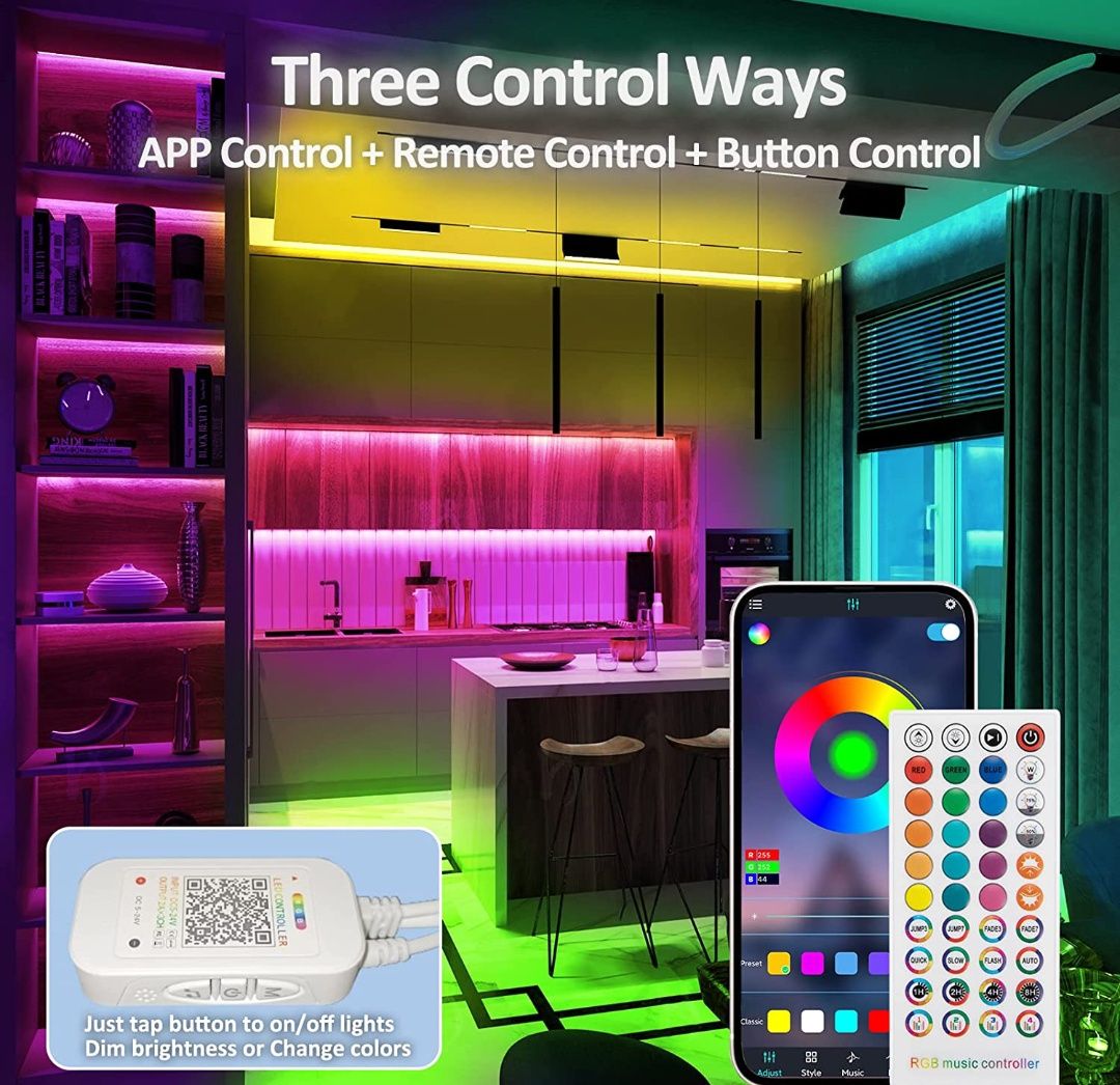 Fita led smd RGB 5050 5 metros com comando e APP SELADO