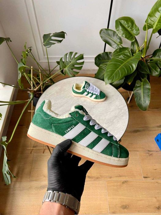 ЗНИЖКА! 40(25,5) Adidas Campus Green Fur зимові замшеві адідас кампус