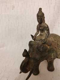 Figura stara Indyjska, brąz ..  ,,Wojownik z Indii na słoniu