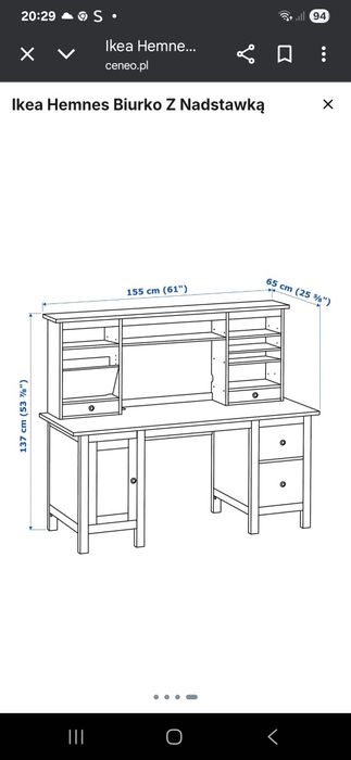 Biurko  z nadstawką  ikea hemnes sosnowe.