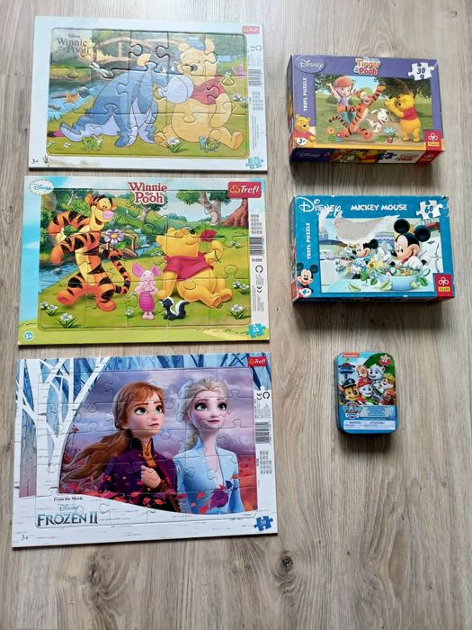 Puzzle 6 zestawów, Kubuś Puchatek, Elsa, Psi patrol