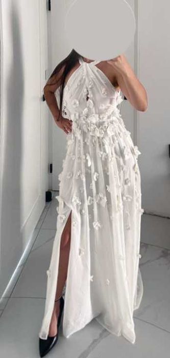 Zdobiona maxi ślubna kwiaty 3D halter asos