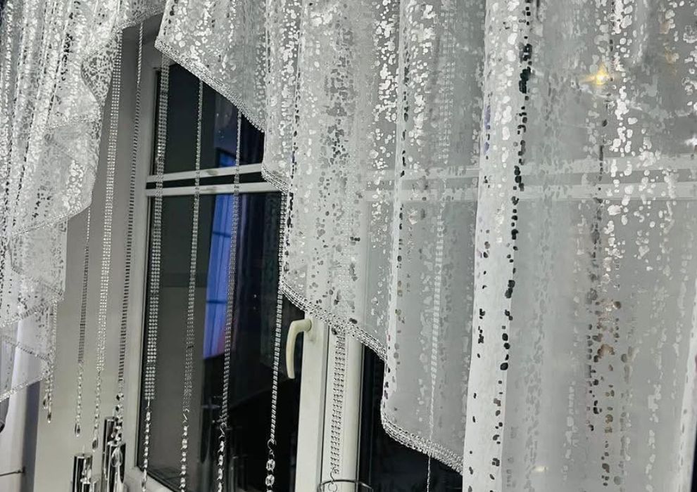 Firana dekoracyjna srebrna aplikacja 200x140