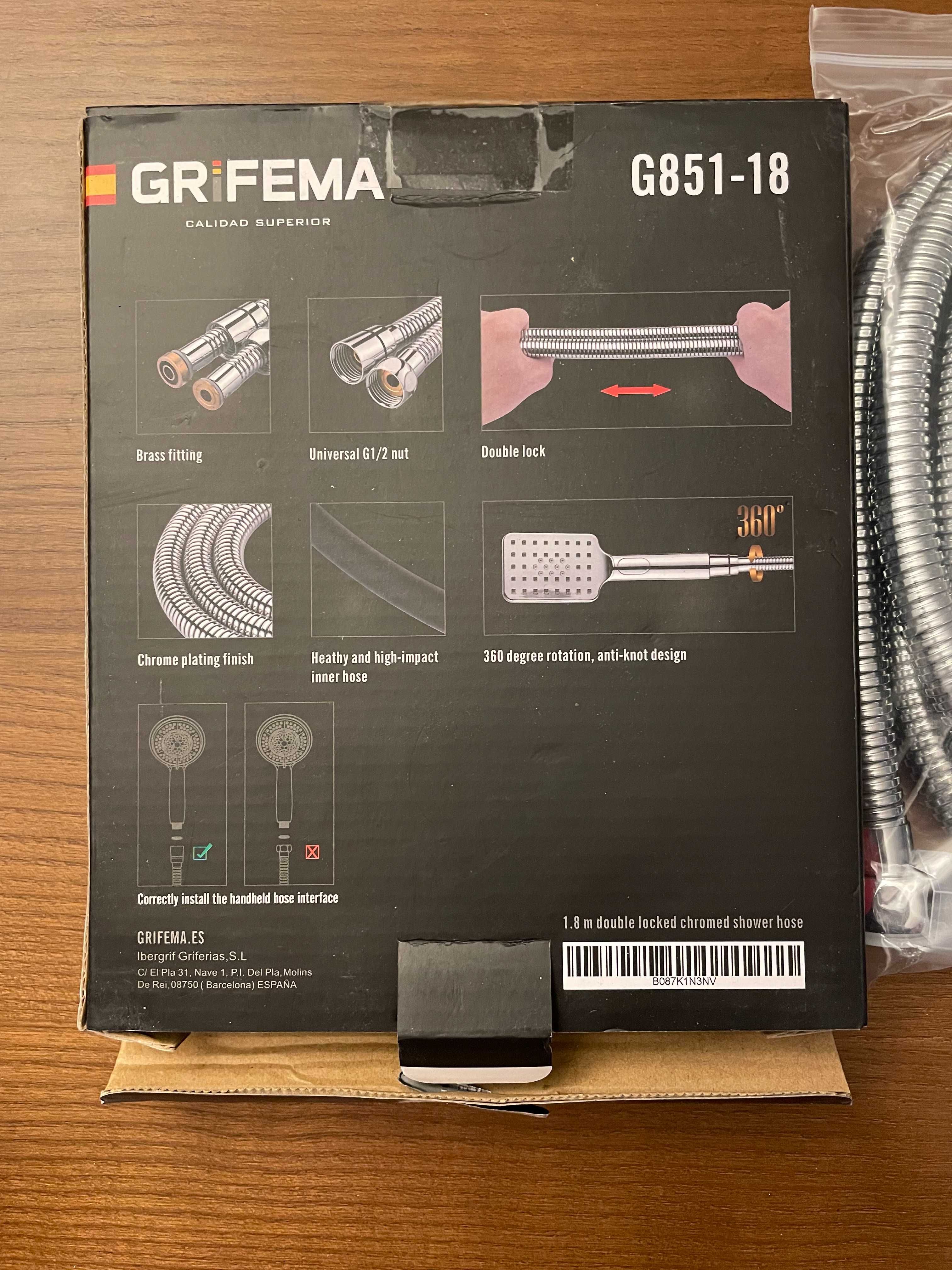 Grifema G851-18 - Wąż prysznicowy, 1,8 m, stalowy flexo, srebrny