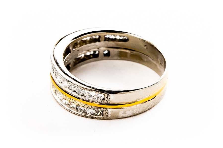 Złoty Pierścionek - DWA KOLORY ZŁOTA - 14K - 6,30g - DIAMENTY - Kraków