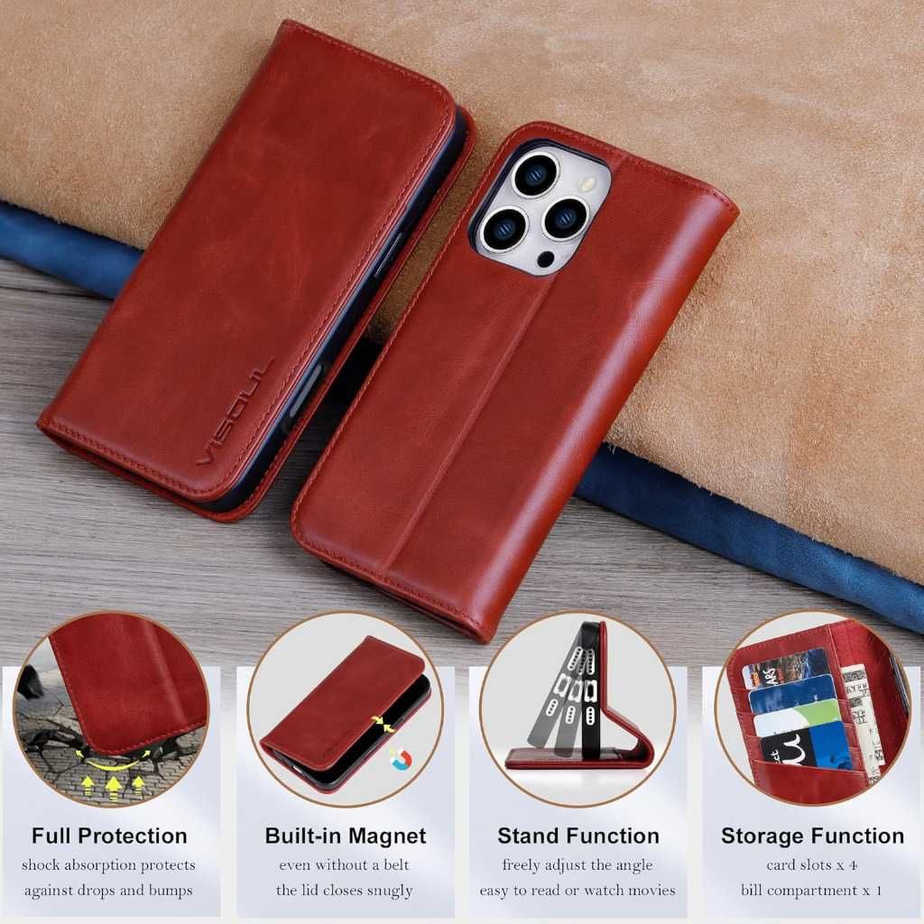 Etui z prawdziwej skóry do iPhone'a 16 Pro max z uchwytem na karty