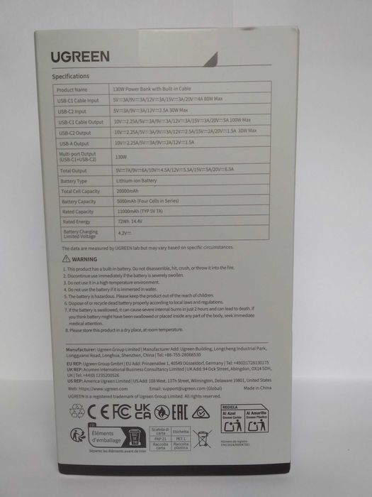 Повербанк UGREEN Nexode 130Вт  20000mAh