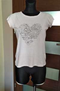 Koszulka T-Shirt z sercem z napisów pudrowy róż basic style basicowa