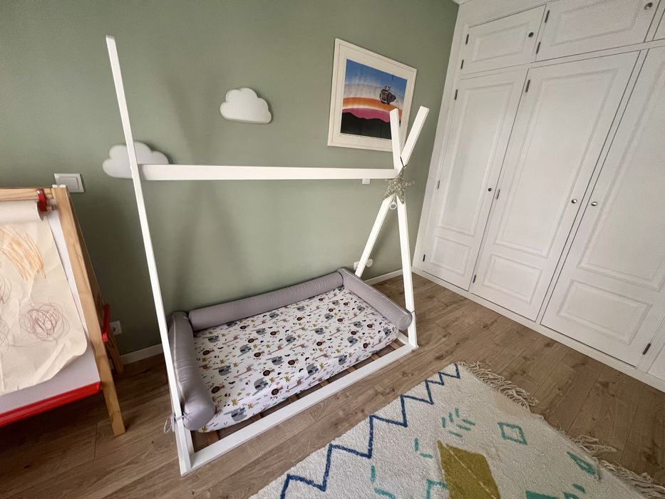 Cama Tipi Montessori 140x70 Zy Baby + Almofadas + Colchão Kipli