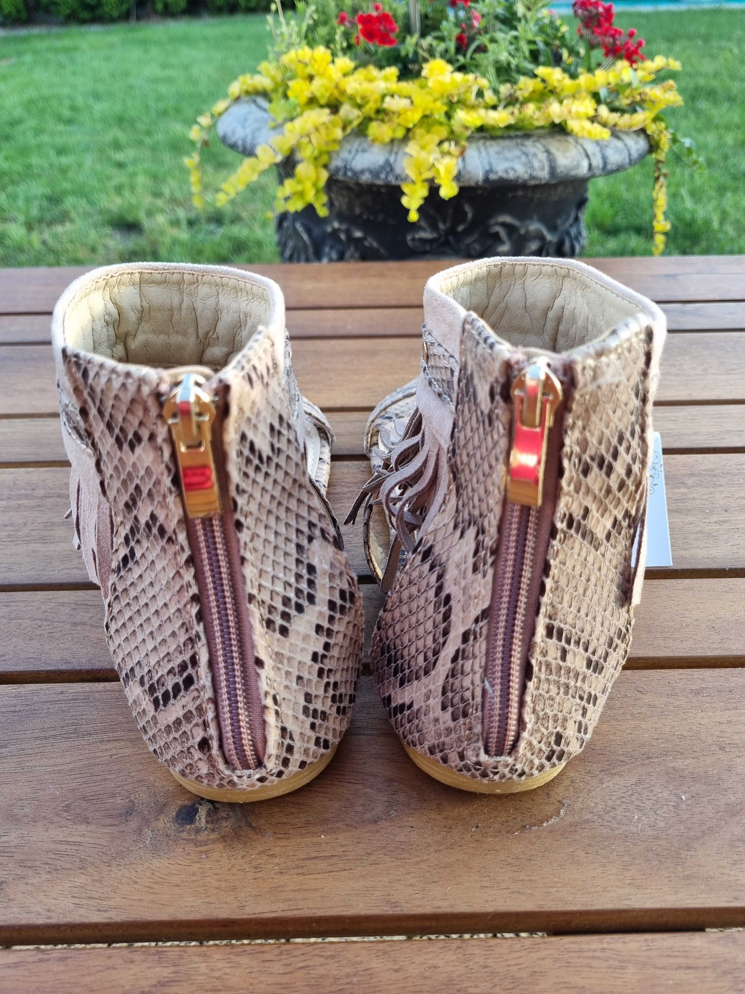 NOWE sandały Boho frędzle R 38 sandałki japonki - struktura skóra węża