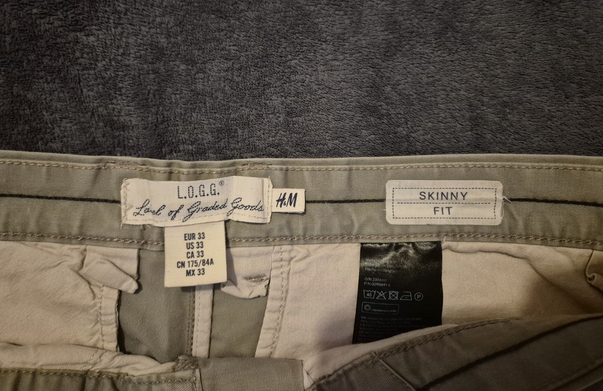 Spodnie męskie beżowe khaki H&M 98% bawełna