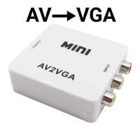 Переходник конвертер AV в VGA адаптер видео. AV (RCA, тюльпаны) - VGA