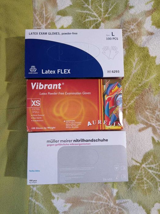 100шт "М" "XS" и  "L" перчатки латексные нитриловые рукавички