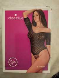 Obsessive Crotchless Teddy  Body bodystocking czarne ażurowe siatkowe