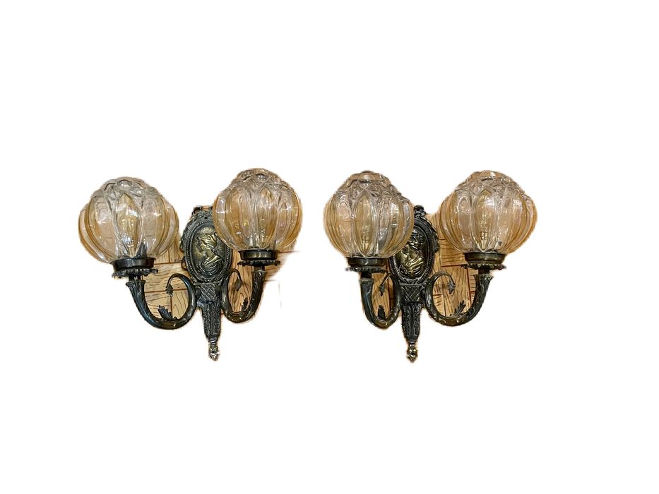 Par de candeeiros parede com bolhas de ar vidro, art nouveau
