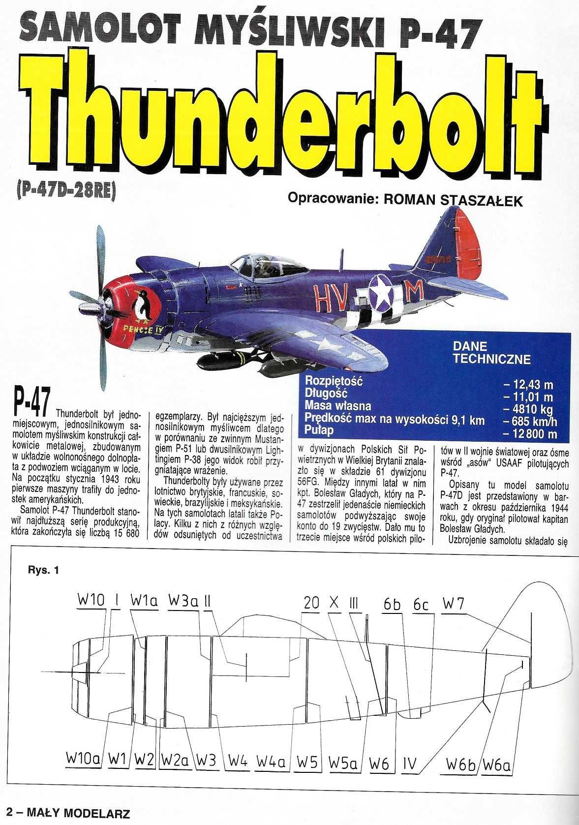 Mały Modelarz 6 1998 THUNDERBOLT P-47 model 1:33